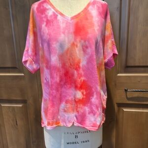 Chico's Pink and Orange Oversized Short Sleeve Tee
